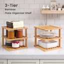 2 Pack Bamboo Corner Shelf,3 Tier Kitchen Cabinet Organizer for Plates and Dishes,Pantry Storage and Spice RackNatural
