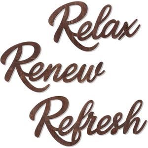 3 Pieces Bathroom Decor Wooden Bathroom Sign,Relax Renew Refresh Sign (Brown)