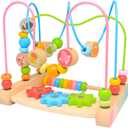 Bead Maze for Babies 6-12 Months,Wooden Educational Abacus Beads Circle Toddler Toys - Colorful Roller Coaster Activity Game,Great Gift for Babies Toddlers Girls and Boys