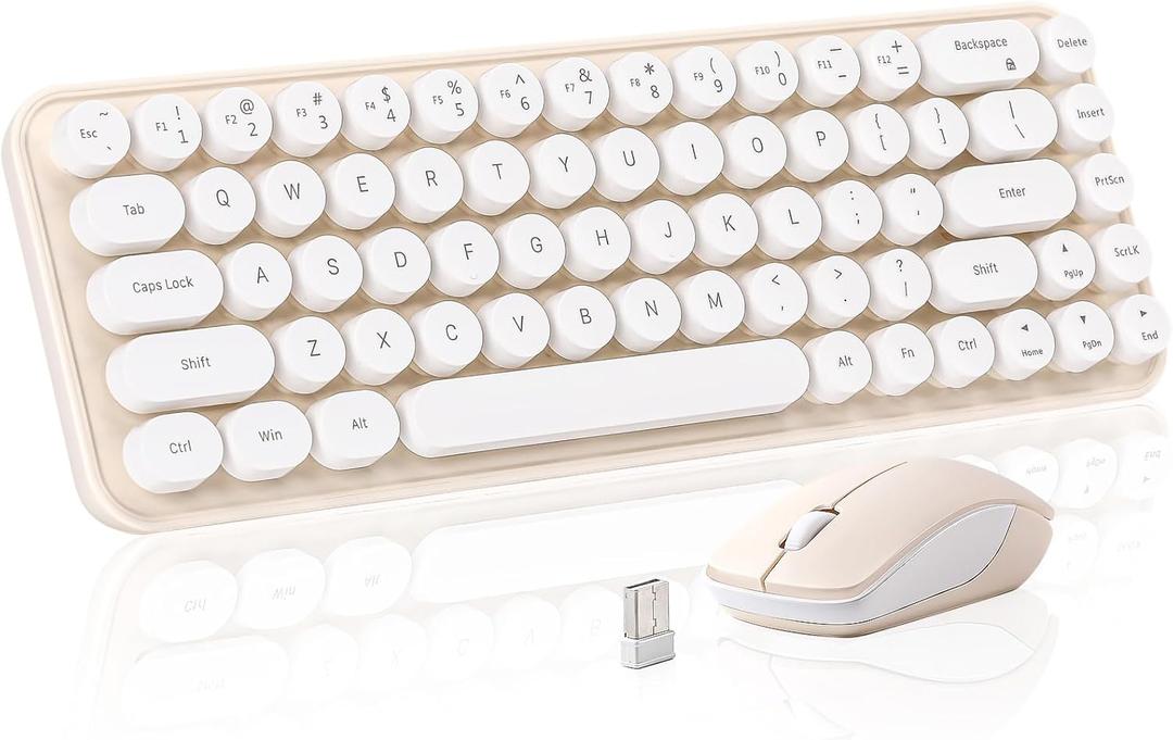 i68 Wireless Keyboard and Mouse Combo, Retro Typewriter Style Keyboard with Round Keycaps, 2.4GHz Connection with Computer PC Desktops Laptop WindowsxP/7/8/10 (Yellow)