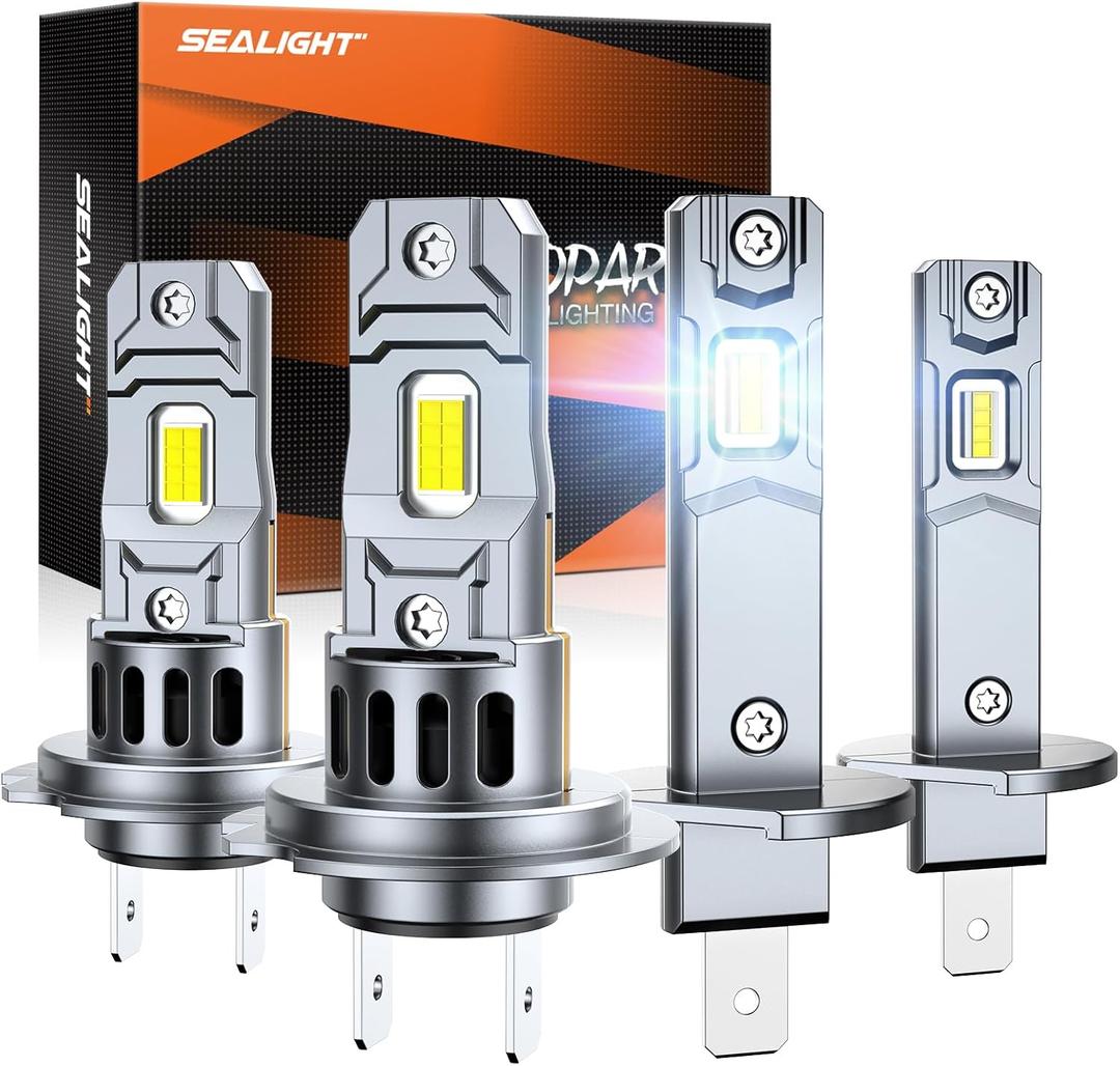 SEALIGHT H1 H7 Fog Bulbs Combo, 2024 Upgraded 60,000LM Fog Lights with 14000RPM Cooling Fan, 1:1 Design Fog Light Bulbs, Plug-N-Play, Pack of 4 (White)