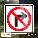 No Right Turn Sign 24"×24" Engineer Grade Reflective Aluminum | Waterproof Rust-Free Metal, Pre-Drilled, Large Square Design for Driveway, Parking Lot, Business, Traffic Safety