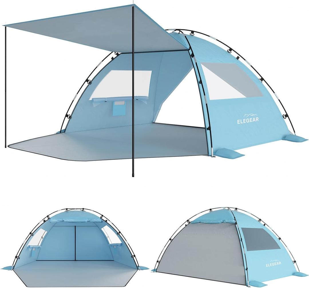 Elegear CumbreX™ Beach Tent Sun Shelter with Canopy, 45 Person Pop Up Beach Tent, Easy Setup UPF 50+ UV Protection Portable Lightweight Double Silver Coating Beach Cabana Sun Shade Shelter  Sky Blue