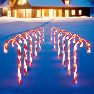 Christmas Candy Cane Lights 12Pcs Christmas Pathway Lights with 72 Count Incandescent Clear Lights, Connectable 12 Inch Pathway Makers Lights for Indoor Outdoor Walkway Patio Yard Lawn Decorations (Red)