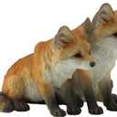 5.5 Inch Two Fox Pups Decorative Statue Figurine, Orange and White