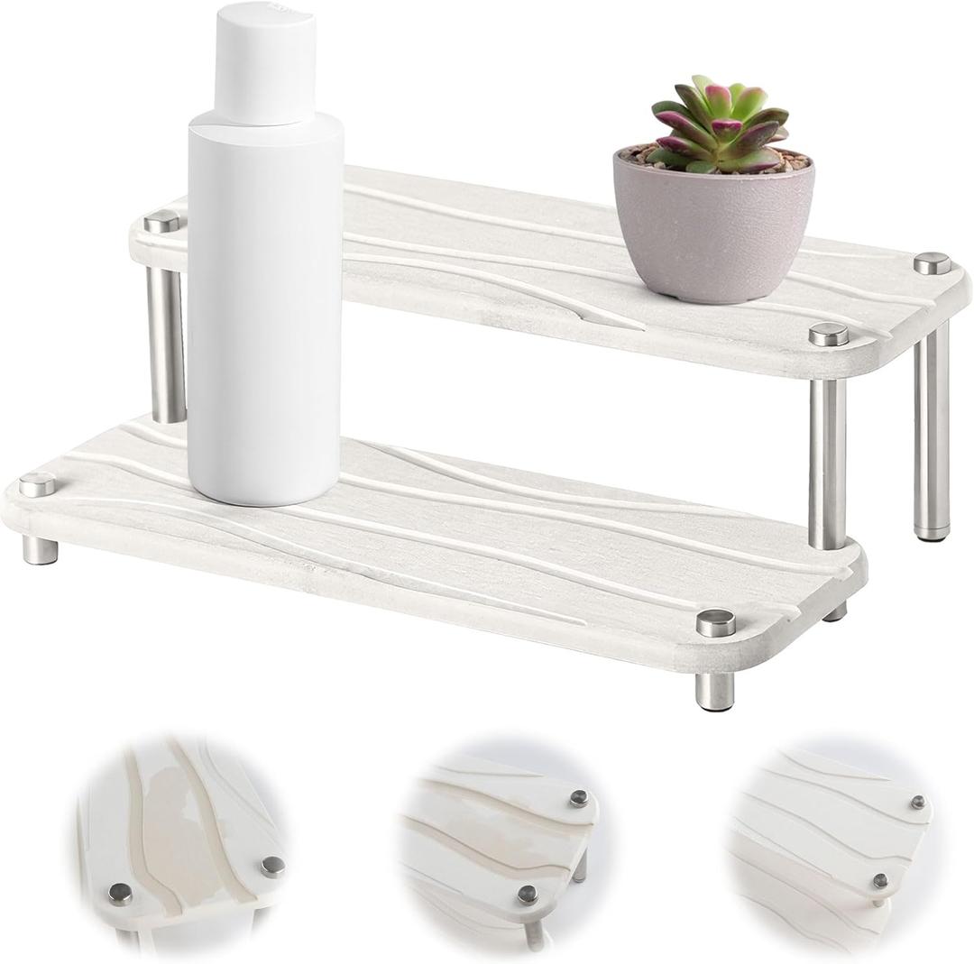 Stone Drying Tray For Bathroom Counter,2 Tier Water Absorbing Bathroom Tray for Kitchen Sink Organizer,Diatomaceous Earth Drying Sponge Soap Holder (white)