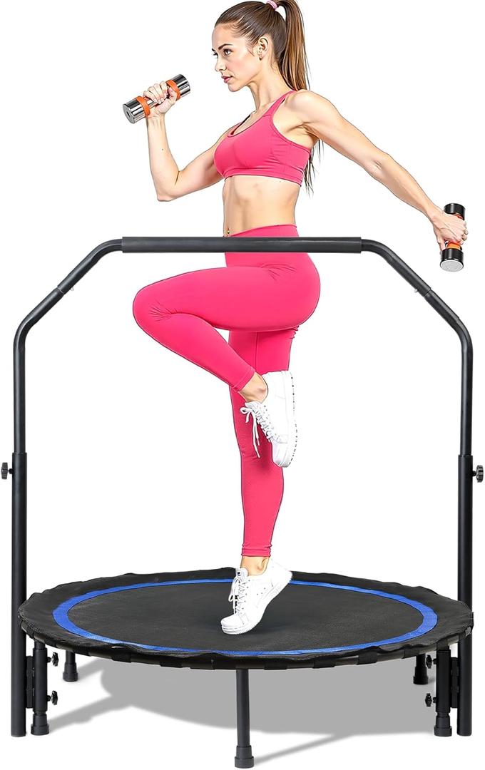 Mini Trampoline for Adults Fitness Trampoline, with Handle, 400/600lbs Weight Capacity, Sturdy/Noiseless Exercise Rebounder for Indoor & Outdoor Workout (40 Inch, Blue)