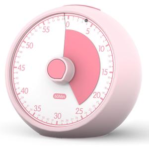 Visual Timer 60-Minute, Kids Timer for Homeschool Desk, Time Management Tools with Silent Operation, Timer for Kitchen Office Classroom(Pink)