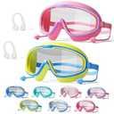 NEWFLAG 2Pcs Favorable Kids Goggles, HD Children's Large Frame Waterproof and Anti-fog Swimming Goggles, Favorable Goggles with Nose for 3-16(Purple Pink+Blue Yellow)