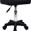 FURWOO Rectangle Rolling Stool with Wheels Height Adjustable Swivel Stool Chair for Spa Salon Massage Black