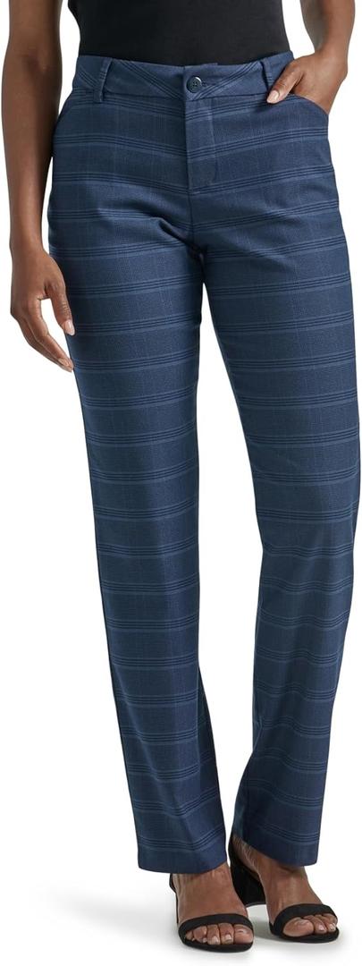 Lee Women's Wrinkle Free Relaxed Fit Straight Leg Pant (Navy/Insignia Blue Plaid)