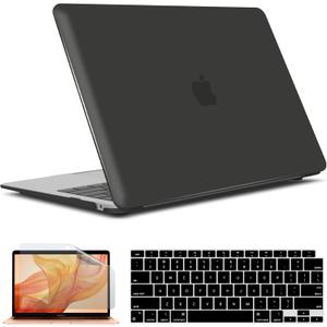 IBENZER Compatible with 2022 2021 2020 MacBook Air 13 inch case M1 A2337 A2179 A1932, Hard Shell Case&Keyboard Cover&Screen Film for Mac Air 13 with Touch ID, Black, AT13BK+2