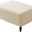 Ottoman Cover Slipcover Rectangle Fit Length 25"-30" Stretch Foot Stool Slip Cover, Footrest Slipcovers Protector with Elastic Band, Ottoman Cover Removable Washable(Small,Grid Weave White)