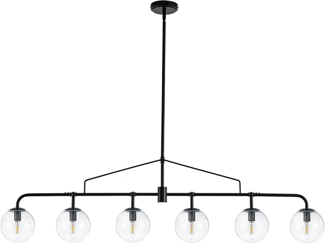 Modern Black Glass 6-Light Linear Pendant Light, Kitchen Island Chandelier