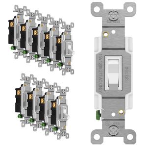 ENERLITES Toggle Light Switch, 3-Way or Single Pole, 15A 120-277V, Grounding Screw, Residential Grade, UL Listed, 83150-W-10PCS, White (10 Pack)