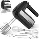 5-Speed Electric Hand Mixer, 800W Handheld Mixer with Turbo for Baking & Cooking, Kitchen Food Mixer with Storage Case & 6 Stainless Steel Attachments (2 Beaters, 2 Dough Hooks, 2 Whisks)-Black