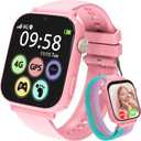 AXYWINBO Kids Smart Watch for Girls Boys 4g GPS Call Text-Smart Watch for Kids Game Camera Pedometer Alarm Clock Calculator-Kid Watches for Girls Boys 4-12 Ages Gifts Pink