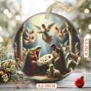 2 x Nativity Christmas Decorations, 3.5 Inch Ceramic Religious Christmas Ornament, Christmas Tree Ornaments, Christian Gifts for Kids, Religious Gifts for Women, Xmas Gifts for Mom, Merry (Birth of Jesus)