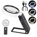 Magnifying Glasses with Light and Stand, 10X 25X Handheld Lighted Magnifier, Large Standing Magnifying Glass with 32 LED Lights for Close Work Coin Stamp Collection