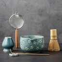 Matcha Whisk Set, Ceramic Matcha Set, 6 Pcs Matcha Kit Includes Matcha Bowl, Matcha Whisk with Holder, Bamboo Scoop, Scoop Rest, Sifter, Ceremonial Matcha Tea Set, Perfect Gifts, Blue
