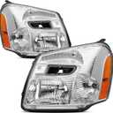 Headlights Assembly Compatible With 2005-2009 Chevy Equinox SUV, W/LED Bulbs, Replacement Headlamp Driver and Passenger Side, Pair Chrome Housing Amber Reflector 05-09 Equinox Head Light