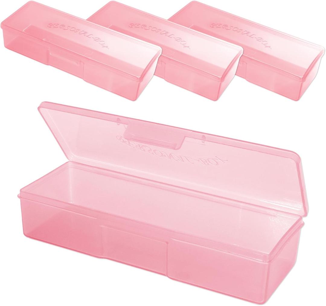 Beauticom Personal Box Storage Case for Professional Manicurist Nails Pedicure (Large Size) (4 Pieces, PINK)