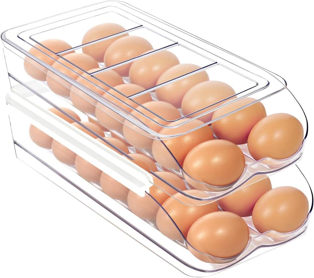 MesRosa Egg Holder for Fridge, Automatic Rolling Egg Organizer -2 Layer
