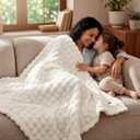 Bedsure 3D Fleece Bubble Blanket for Couch - GentleSoft White Spring Throw Blanket for Sofa Bed Room Decor - Luxury Soft Cozy Blanket Mothers Gifts Day for Women, Lightweight, Off White, 50"60"