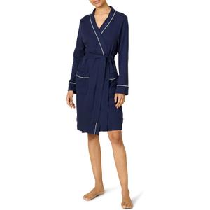 Amazon Essentials Women's Lightweight Cotton Waffle Mid-Length Bathrobe, Navy, X-Small