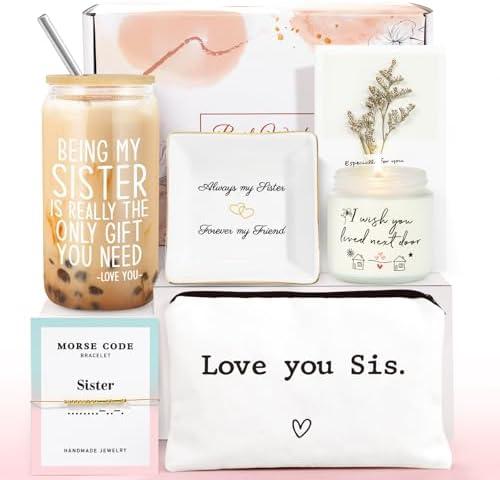 Sister Birthday Gifts, Sisters Gifts from Sister, Best Funny Cool Birthday Gift for Big Sisters, Sister in Law, Sister Adult w 18oz Glass