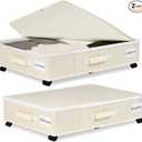 Under Bed Storage with Wheels, 2 Pack Under Bed Storage Containers with Label Holders for Clothes, Shoes and Blankets, Rolling Underbed Shoe Organizer with Cover, Beige (30.71x15.7x7.28 in)