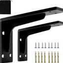 12"x6" Heavy Duty Shelf Brackets - 300lb Hidden Countertop Support L-Bracket for Granite/Quartz,1/5" Thick Shelf Brackets Industrial Metal Black (2 Pack)