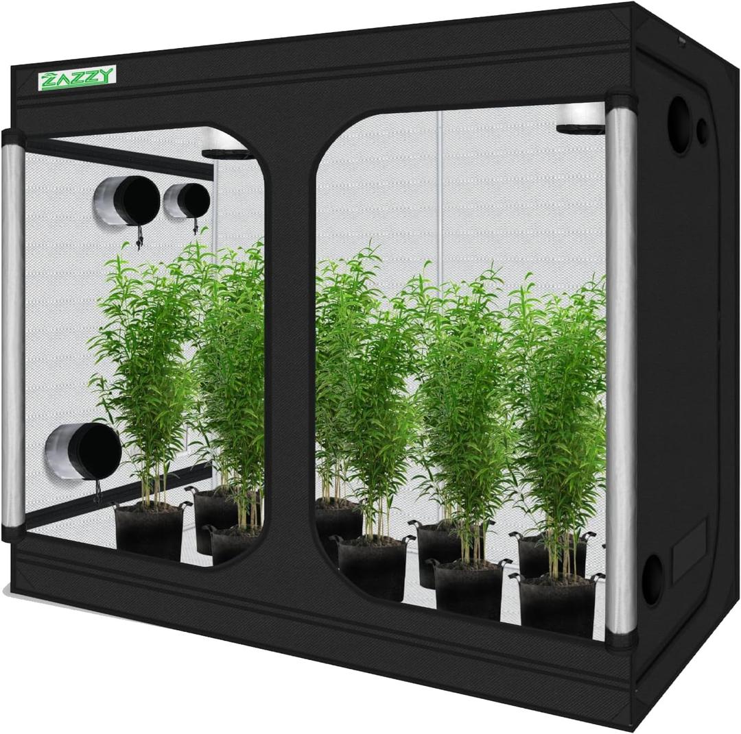 Zazzy Grow Tent, 96x48 x78 Plant Growing Tents 600D Mylar Hydroponic Indoor Grow Tent with Window, Kit Bag & Floor Tray 8x4 Growing Tent