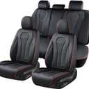 Coverado Car Seat Covers Full Set, Black Seat Covers, Waterproof Car Seat Cover, Car Seat Cushion, Car Seat Covers Front Seats Back Seat Covers, Car Seat Protector Universal Fit Most Cars Red Line