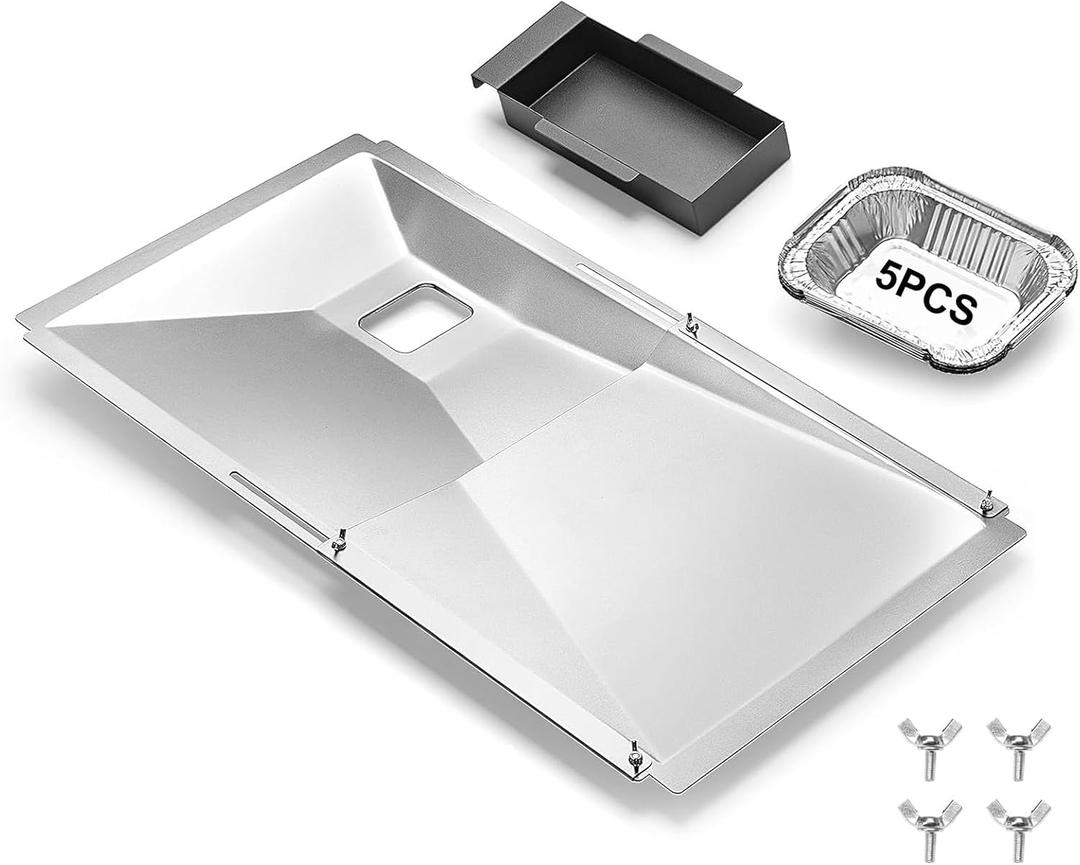 Universal Grease Tray with Catch Pan, Adjustable Drip Pan fits Nexgrill, Charbroil, Dyna Glo, Kenmore, BHG, Master,Backyard, Uniflame,Expert, Galvanized Steel Replacement Part for 3/4/5Burner Gasgrill