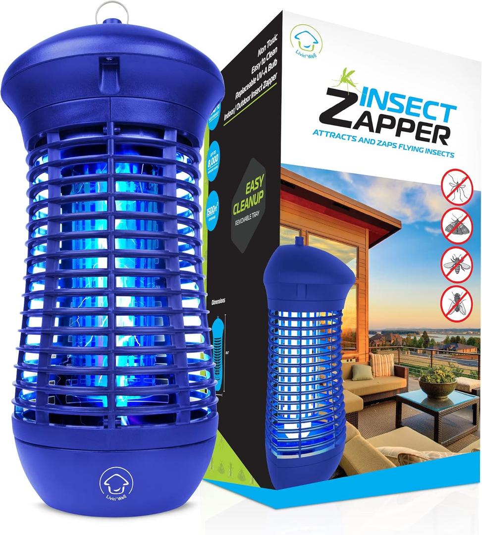 Livin Well Blue Bug Zapper Indoor Outdoor - 4000V High Powered Electric Mosquito Zapper Home Patio, 1,500 Sq Ft Range Fly Trap,18W UVA Bulb Mosquito Killer Lamp Insect Bug Light