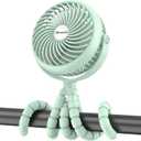 AMACOOL Baby Stroller Fan - 5000mAh Rechargeable, 3-Speed, Strong Yet Quiet, 360Rotate Portable Clip on Fan for Travel, Car Seat, Crib, Bike, Treadmill, Beach Vacation Essentials (Green)