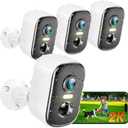 Outdoor Security Camera Wireless, 2K Battery Powered WiFi Cameras for Home Security with AI Motion Detection, Color Night Vision, Siren Alarm, 2-Way Talk, IP66 Waterproof, Cloud/SD Storage (4 Pack) (White)