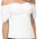 Scarlet Darkness Women Renaissance Shirt Off Shoulder Flutter Short Sleeve Top Summer Square Neck Peasant Blouse (Small, White)