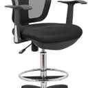 OfficeFactor Drafting Chair Tall Office Chair with Arms Executive Ergonomic Standing Desk Chair with Anti Scratch Wheels and Footrest