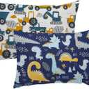 Kid Toddler Pillowcase,2 Packs 100% Cotton Pillow Cover for Kids Bedding,14x20 Pillowslip Case Fits Pillows Sized 13x18 or 14x19,Envelope Closure Dinosaurs Trucks Travel Pillow Pillowcase