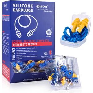 Dison 100Pairs Silicone Ear Plugs, 32dB Corded Reusable Earplugs for Hearing Protection, Noise Reduction for Shooting Range, Work, Travel