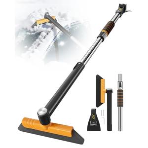 helloleiboo 43.7" Extendable Ice Scrapers for Car Windshield for 12 Adjustable Length Settings with Foam Grip and 360° Pivoting Brush Head Detachable Snow Brush for Truck SUV(Orange)