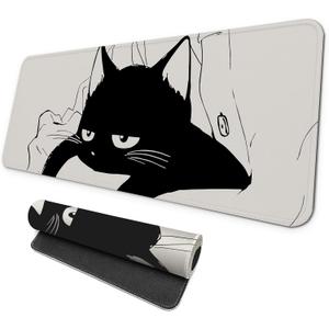 MAY FLOWER Large Gaming Mouse Pad, Full Keyboard Mat, Long Laptop Mousepad, Computer Mouse Mat for Home and Office, Anti-Slip Rubber Base, 31.5 x 11.8 Inches (Black Cat)