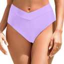 Zmart Womens High Waisted Bikini Bottoms - V Cut Full Coverage Bathing Suit Swimsuit Bottom with Twist Front (L)