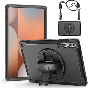 Junfire Protective Case for Galaxy Tab S10 Ultra 2025/S9 Ultra/S8 Ultra 14.6-inch, Rugged Shockproof Case with 360Rotating Kickstand/S-Pen Holder/Hand Strap/Shoulder Strap-Black (Galaxy Tab S9 Ultra/S8 Ultra)