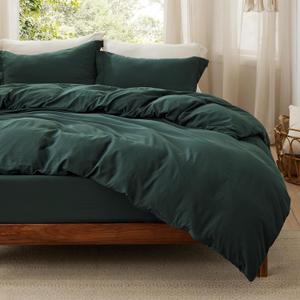 Bedsure Duvet Cover Queen Size with Fitted Sheet - 4 Pieces Prewashed Cotton-Like Extra Soft Bedding Set, Includes 1 Duvet Cover 90x90 Inches, 2 Pillow Shams, 1 Fitted Sheet, Forest Green (03 - Forest Green (No Comforter))
