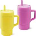 DLOCCOLD Silicone Straw Cup, Adorable Miniature Tumbler with Straw Handle, Tumbler Cup, 10oz, Easy to Clean (2 pack, Ocean and Lilac)