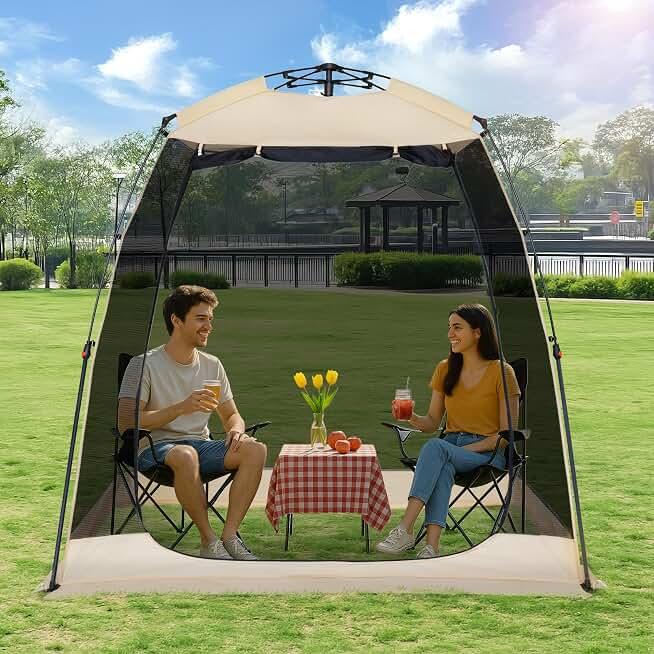 EighteenTek® Screen House Gazebo, 2-4 Person Pop Up Screen Tent, Instant Screen Room with Carry Bag, Outdoor Mosquito Tent Pop-Up, Sun Shade Shelter for Patio, Garden, Backyard, Deck 7 x 4 x 6.5 FT