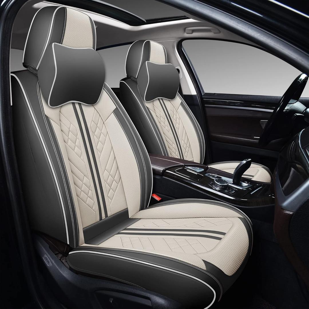 GXT Car Seat Covers Front Seats Only, Front Car Seat Covers 2 Pack, Premium Faux Leather Car Seat Cushion - Universal Fit for Most Sedans SUV Pick-up Truck with Headrests(Grey and White)